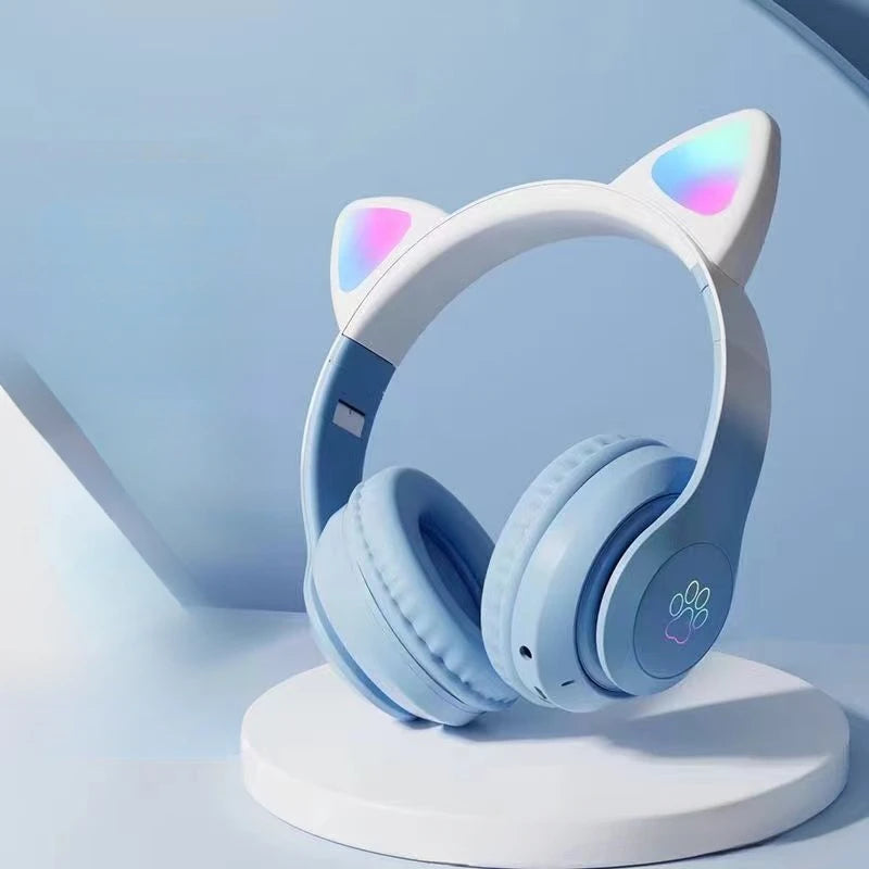 CEYYOR Cat Wallet Bluetooth Gaming Headset – RGB Cat Ear Wireless Headphones with 40mm Titanium Drivers, Boom Mic & TF Card