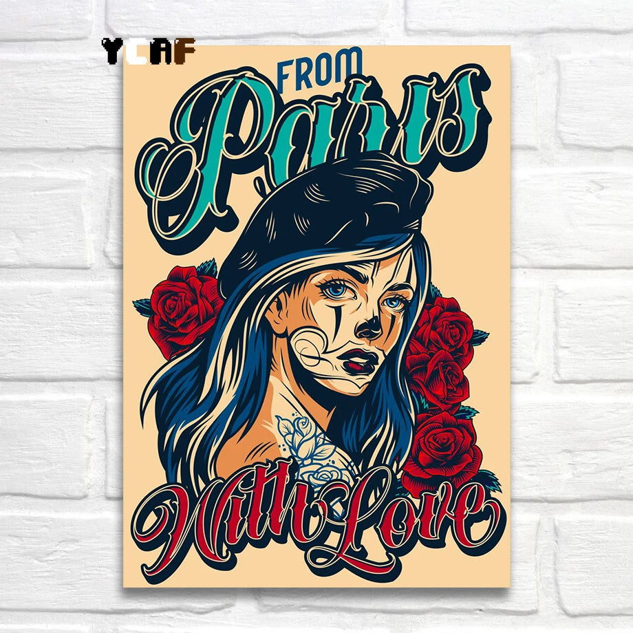 Tattoo Cats Canvas Print, Vintage Tattoo Parlor Cat Wall Art