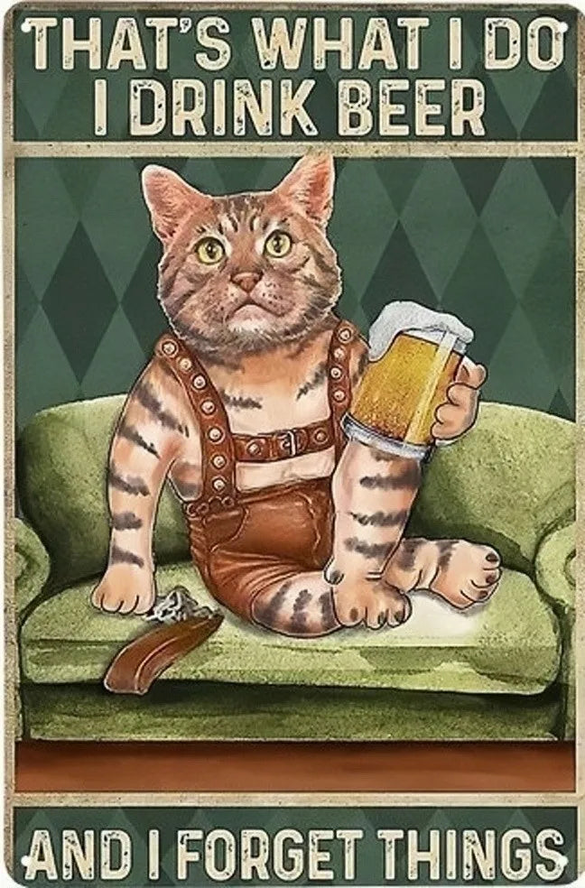 Cats and Wine Vintage Metal Sign, 8 x 12 Inch Bar Wall Decor