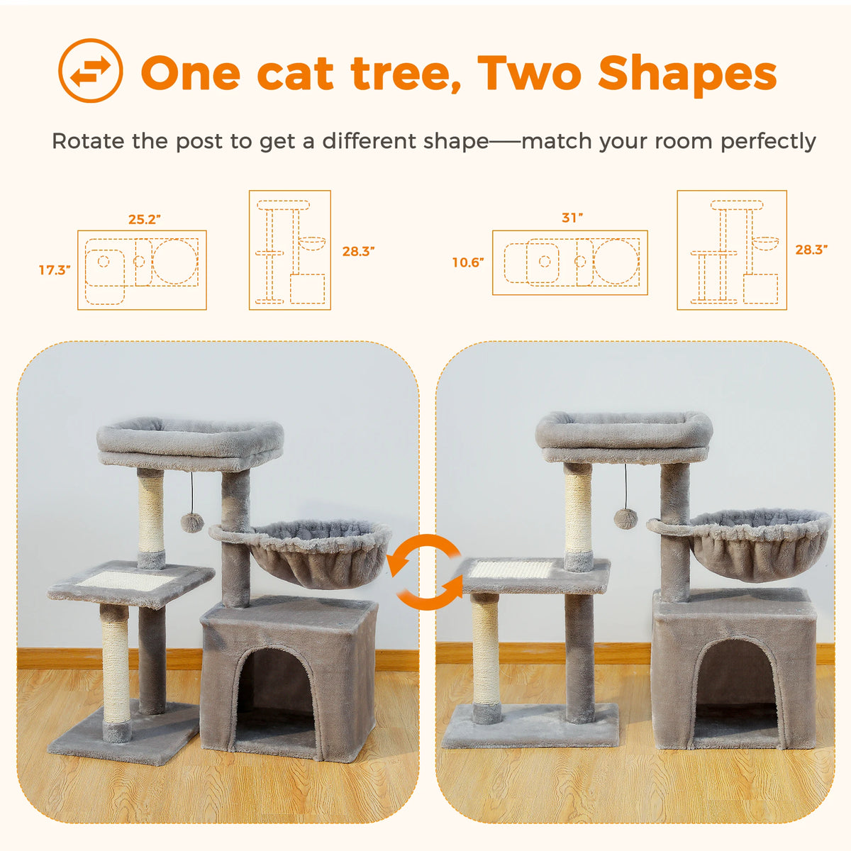 Small Cat Tree in 2 Styles: Hideout Tower or Scratching Stand