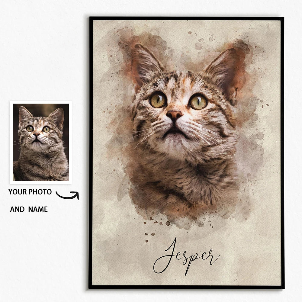 Custom Cat Portrait Canvas Print from Your Photo with Name