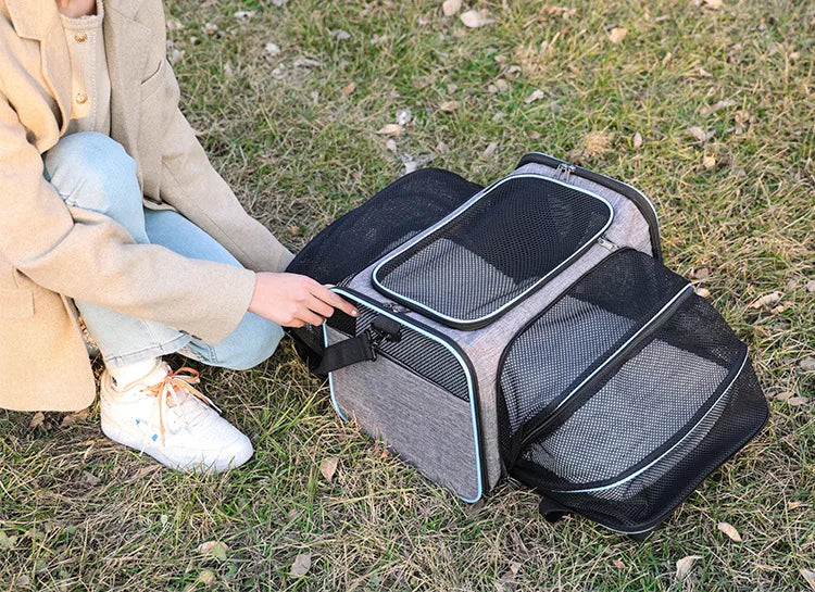 Double Expandable Cat Carrier Bag with Fold-Flat Design, S or L