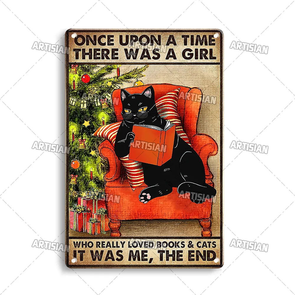 Black Cat Vintage Tin Plate, Horizontal Retro Wall Sign Gift