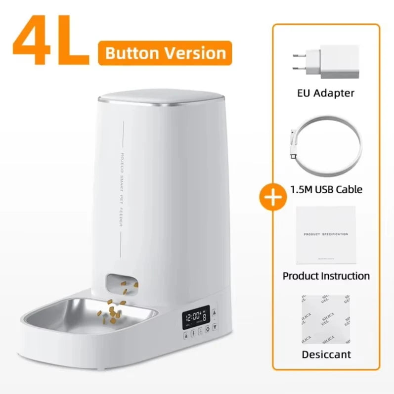 Automatic Cat Feeder With Wi-Fi App Control, 4 L Hopper and Stainless Steel Bowl