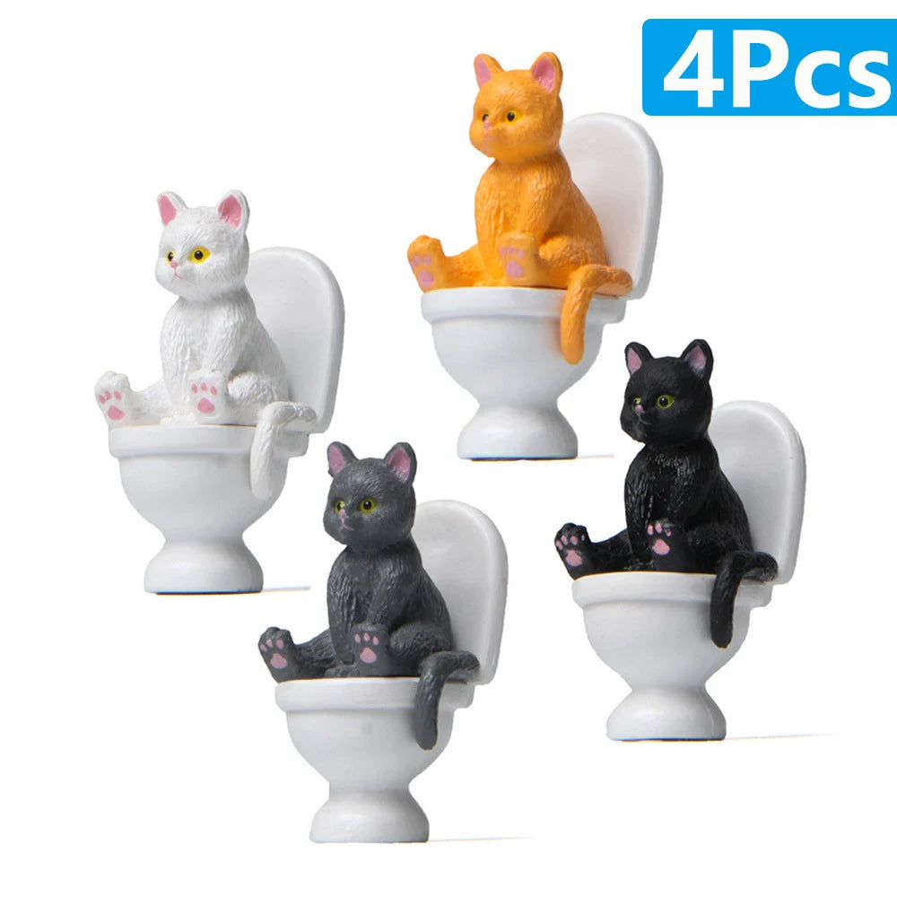 Cat on Toilet Figurine, Funny Mini Bathroom Cat Ornament