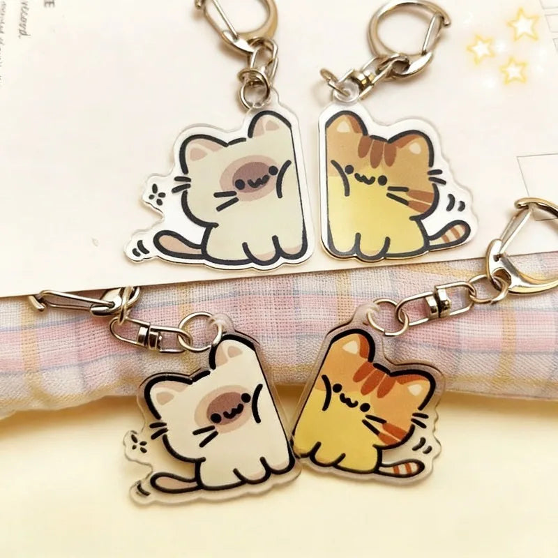 Peeking Cat Acrylic Keychain, Cute Doodle Kitty Bag Charm With Clasp