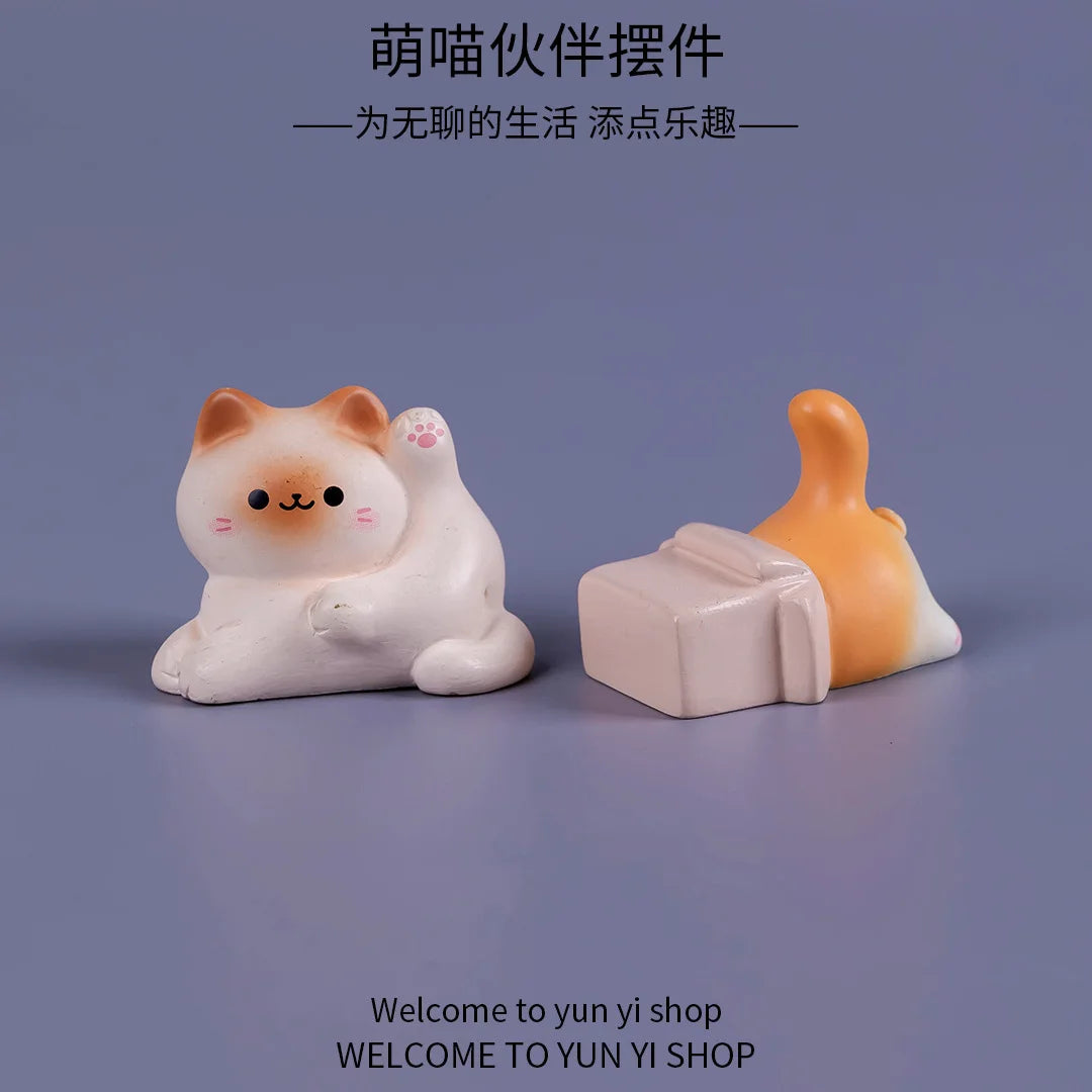 Kawaii Mini Cat Ornament, Tiny Resin Kitten Statue Decor