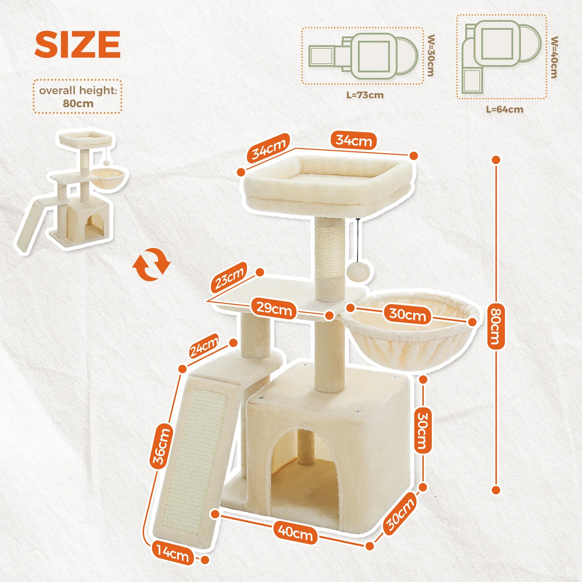 Small Cat Tree in 2 Styles: Hideout Tower or Scratching Stand