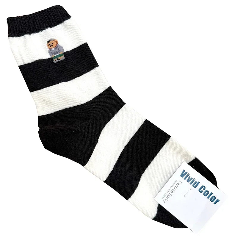 Cute Cartoon Bear Socks for Women, Cotton Blend Ankle Socks