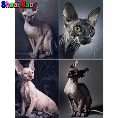 Sphynx Cat Diamond Painting Kit, 5D Full Drill Hairless Cat Art