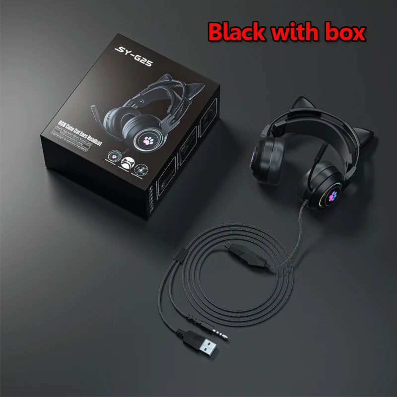 JINSERTA Cat Wallet Cat Ear Gaming Headphones – RGB Wired Headset with Mic, 50mm Drivers, 3.5mm Connection for PC & Phone