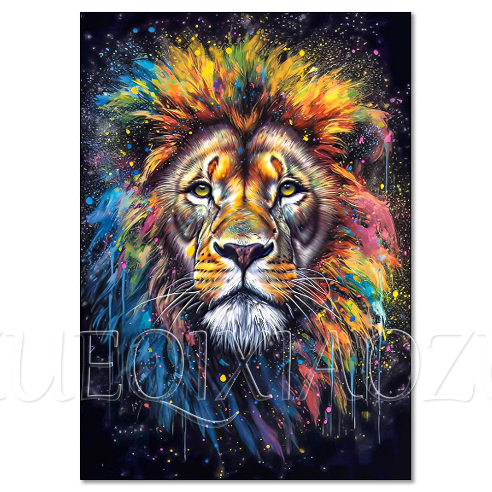 Colorful Lion Diamond Painting Kit, 5D Full Drill Big Cat Art