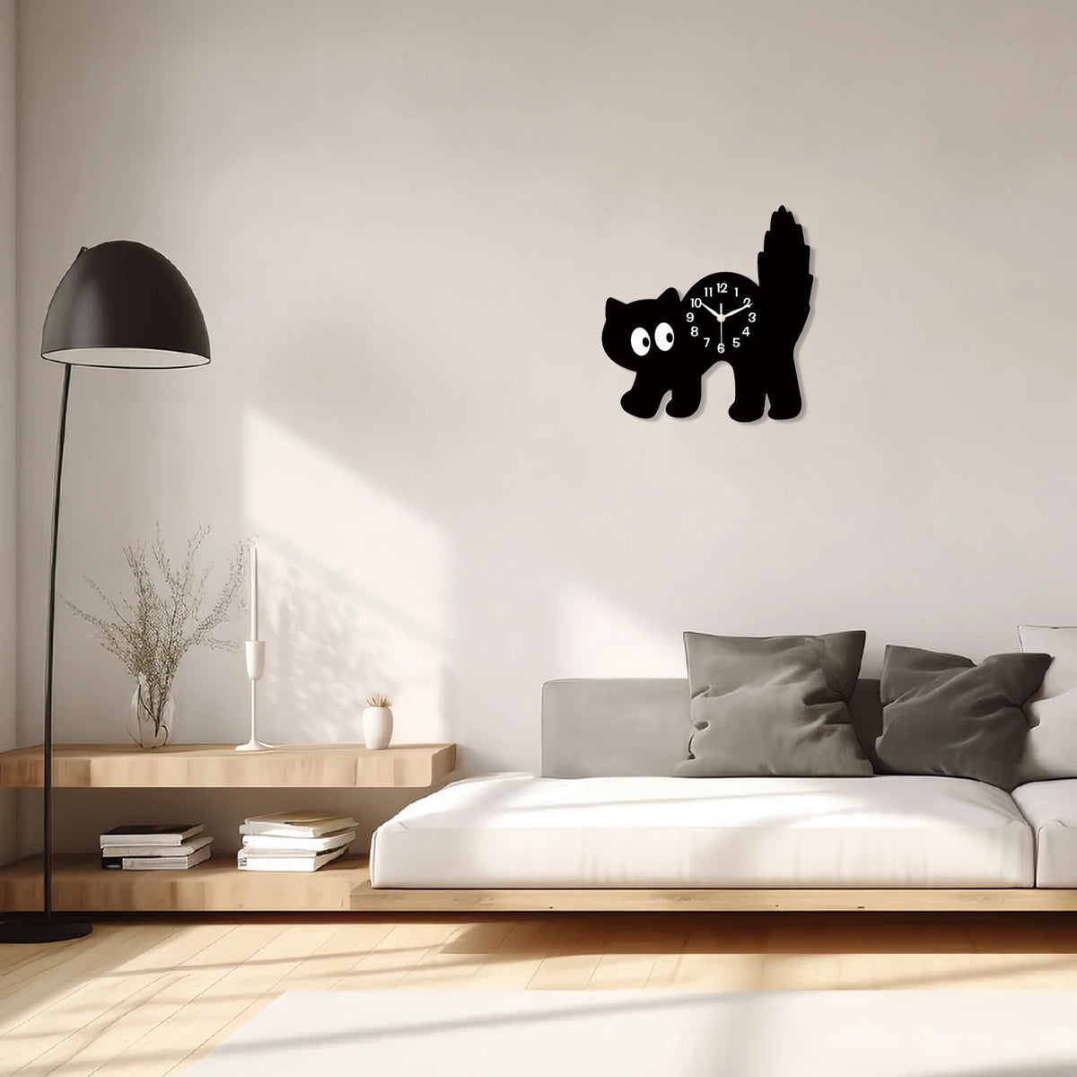 Scaredy Cat Wall Clock, Funny Black Cat Silhouette for Kitchens