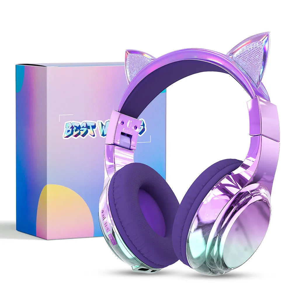 QearFun Cat Wallet Kids Bluetooth Headphones – Cat Ear & Unicorn Wireless Headset with Volume Limiting, 40mm Drivers & Mic