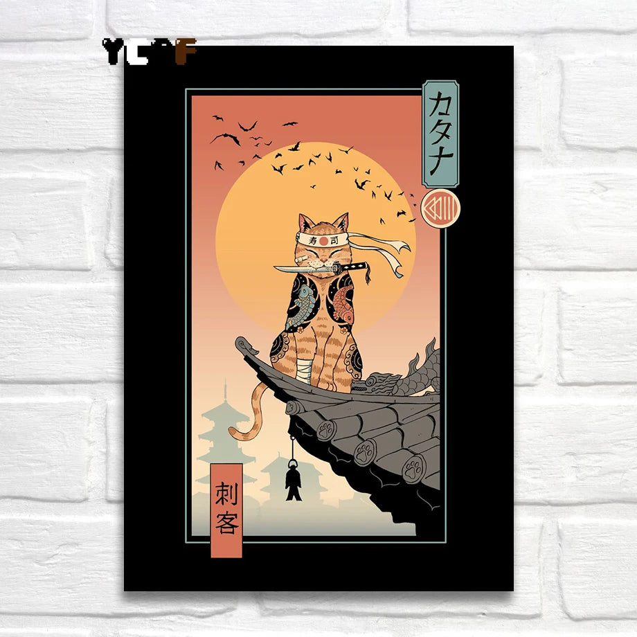 Tattoo Cats Canvas Print, Vintage Tattoo Parlor Cat Wall Art