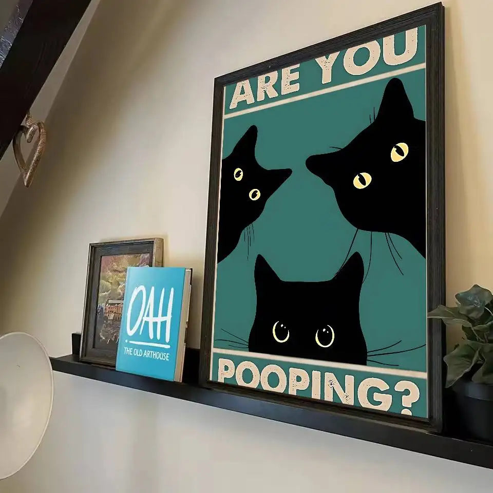 Self-Adhesive Black Cat Poster, Cute Peel and Stick Wall Art