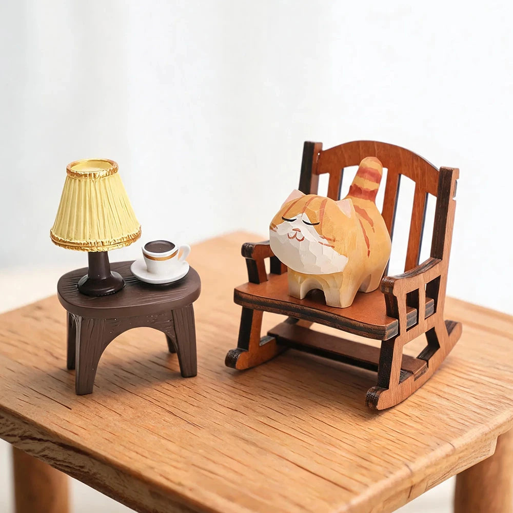 Hand-Carved Wooden Cat Figurine, 8 Breeds in Painted Basswood