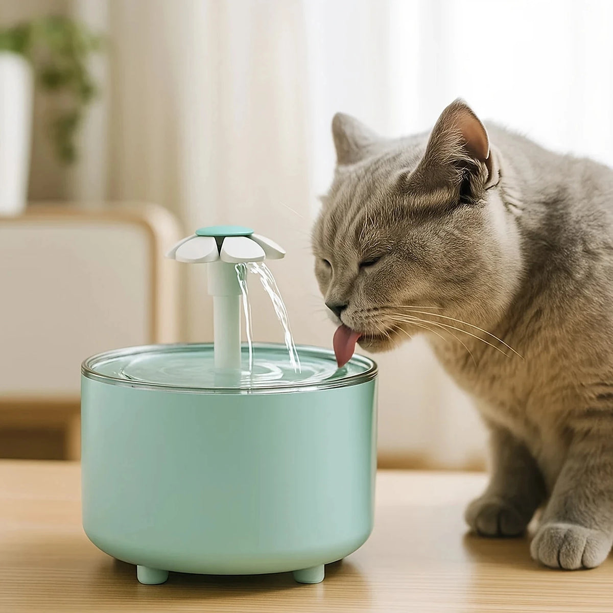 Clear Flower Cat Water Fountain, 1.5L USB Fountain With Adjustable Flow