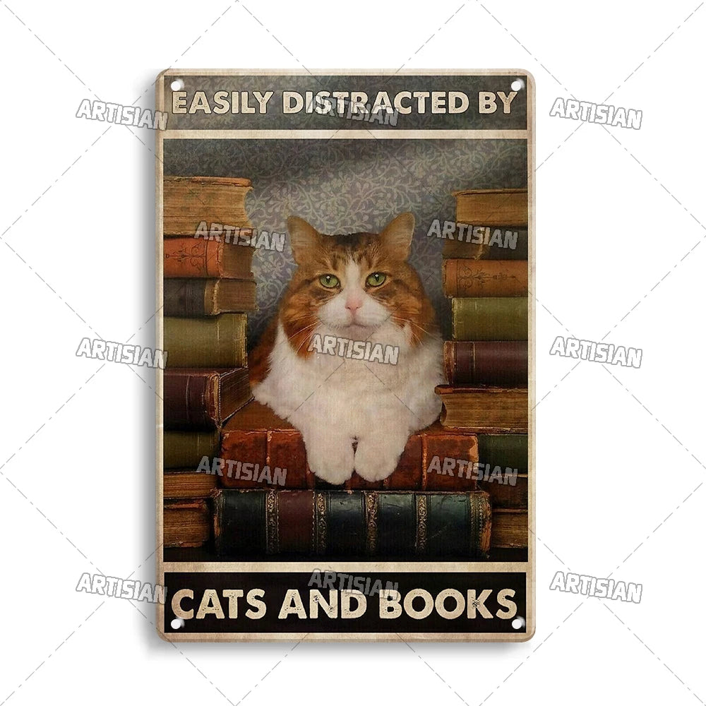 Black Cat Vintage Tin Plate, Horizontal Retro Wall Sign Gift