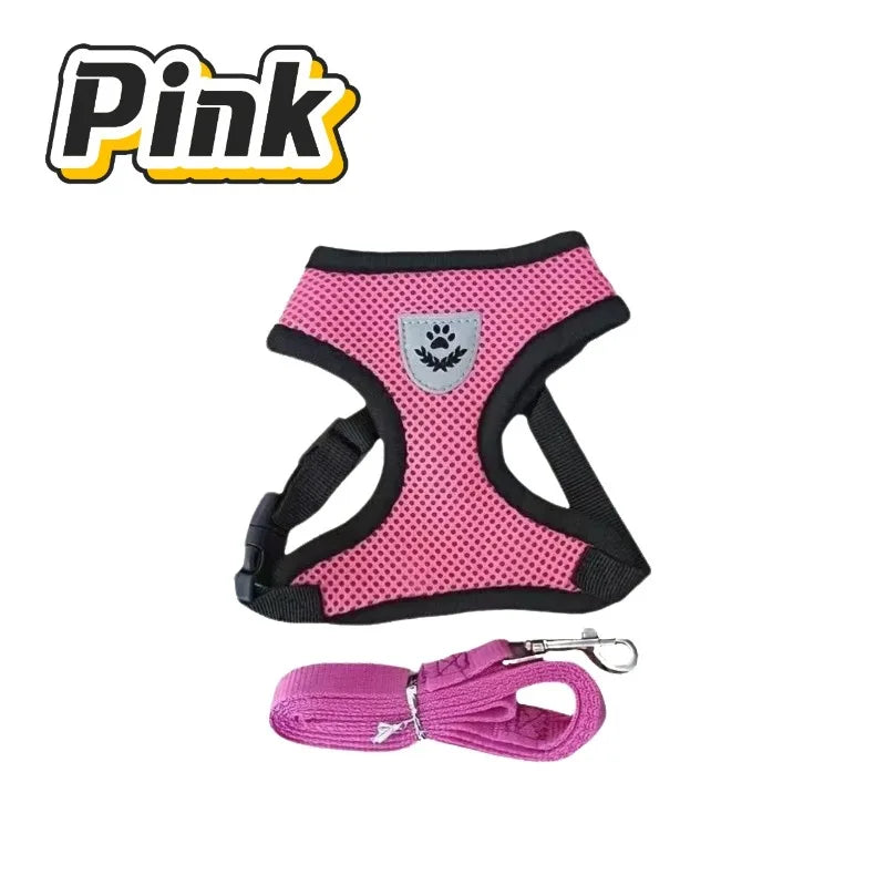 Red Mesh Cat Harness and Leash Set, Bright High-Visibility Vest With Reflective Trim