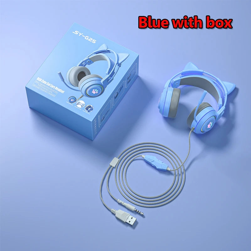 JINSERTA Cat Wallet Cat Ear Gaming Headphones – RGB Wired Headset with Mic, 50mm Drivers, 3.5mm Connection for PC & Phone