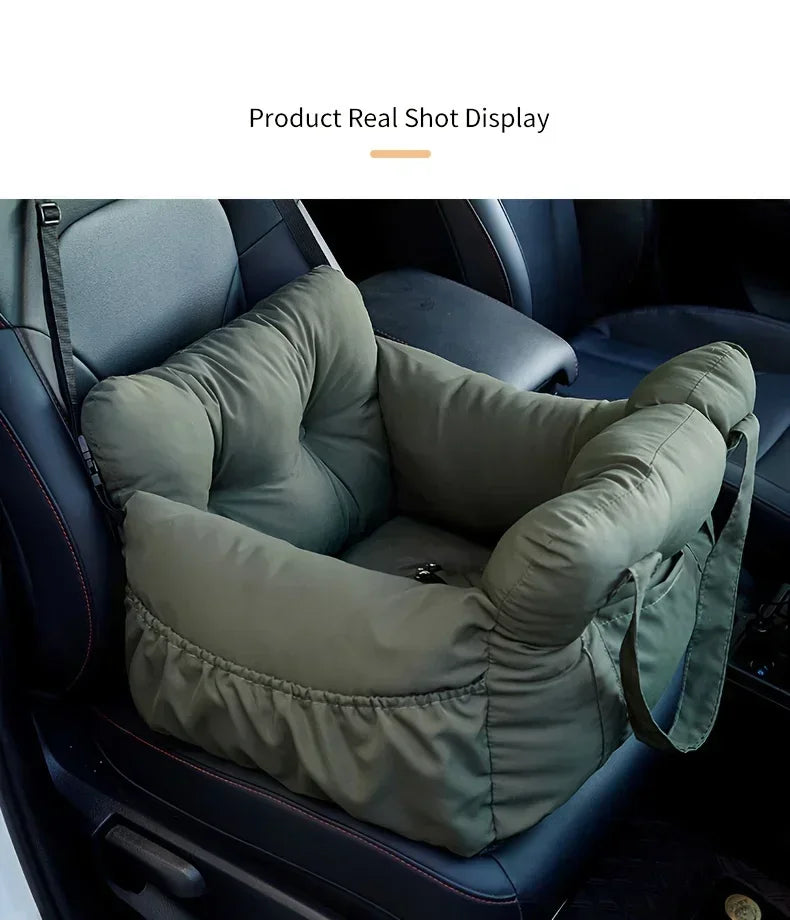 Cat Car Bed with Safety Belt and Washable Cushioned Bed