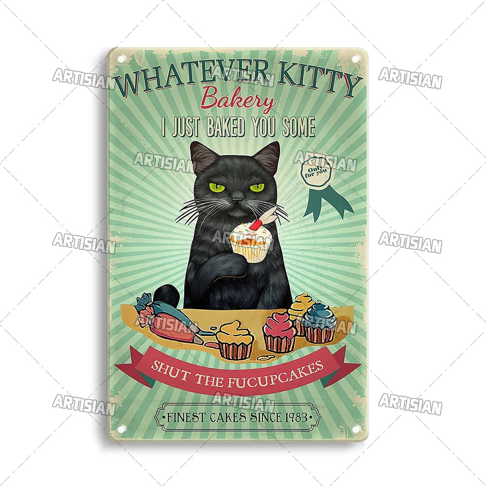 Witchy Black Cat Kitchen Sign, Salem Sanctuary Tin Plaque