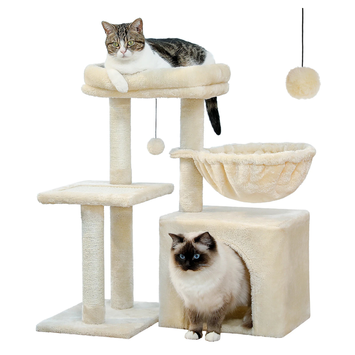 Small Cat Tree for Indoor Cats – 3-Tier Cat Tower with Scratching Posts, Cozy Hammock & Removable Top Perch