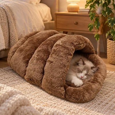 Slipper Cat Bed Cave with Soft Plush Lining