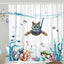 Shark Riding Cat Shower Curtain, Funny Gift for Cat Lovers