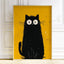 Black Cat Poster on Bold Orange, Funny Minimalist Cat Art Print