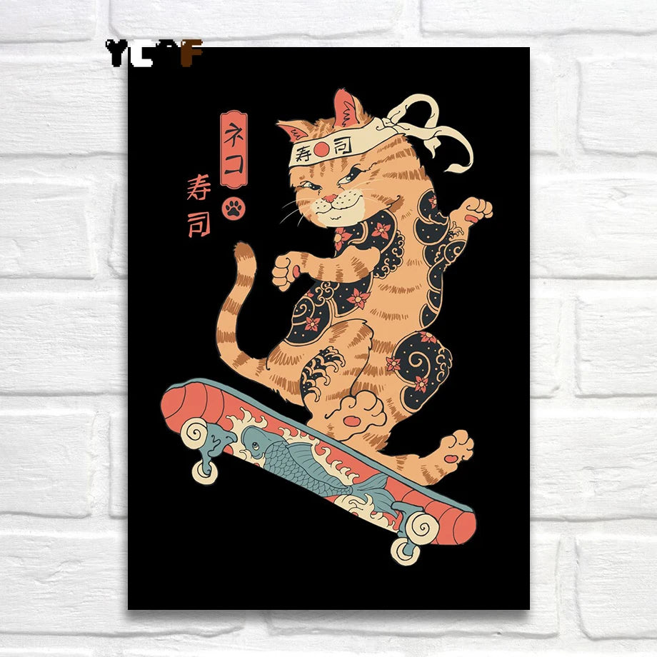 Tattoo Cats Canvas Print, Vintage Tattoo Parlor Cat Wall Art