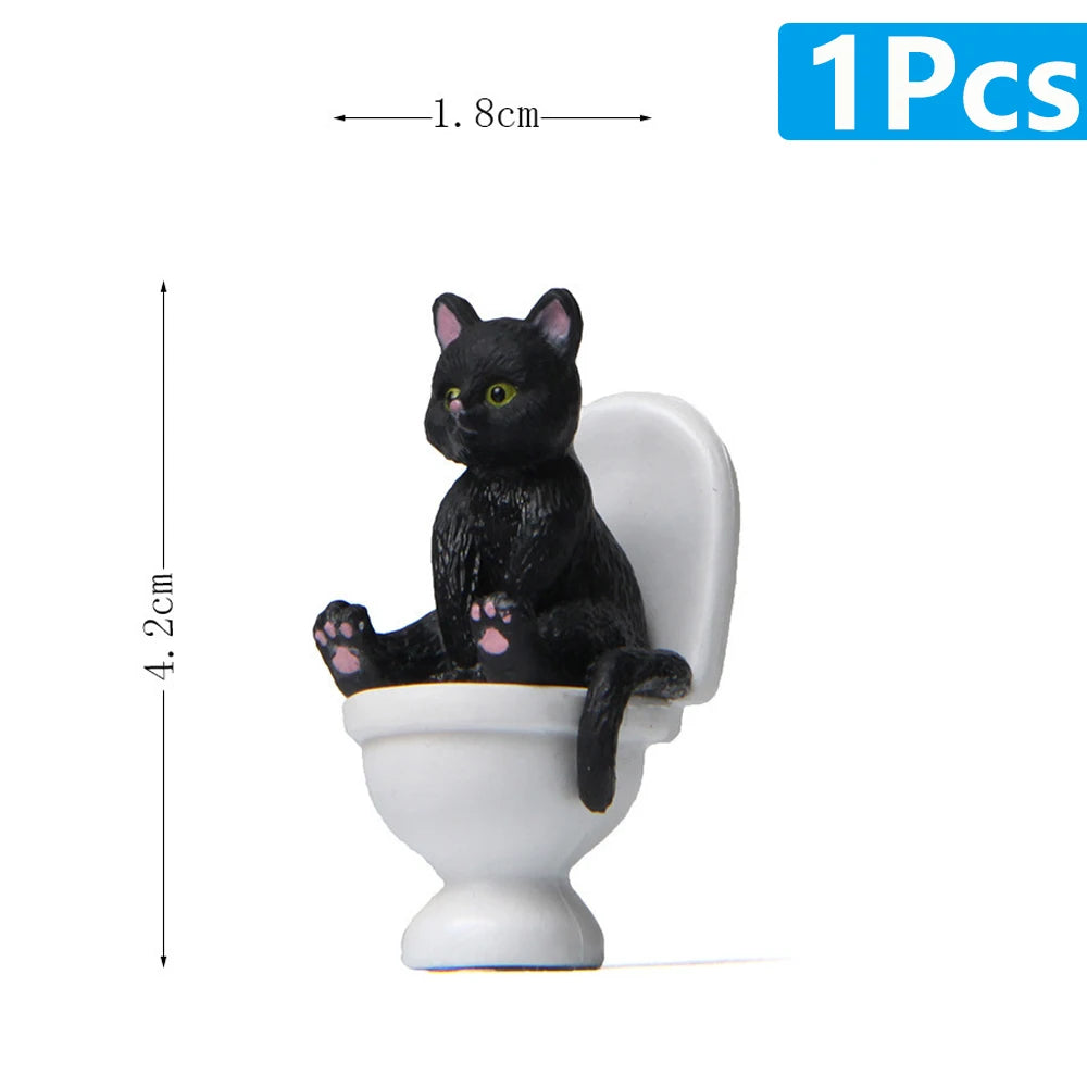 Cat on Toilet Figurine, Funny Mini Bathroom Cat Ornament