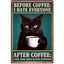Coffee Cat Tin Sign, Retro Metal Kitchen and Cafe Wall Decor