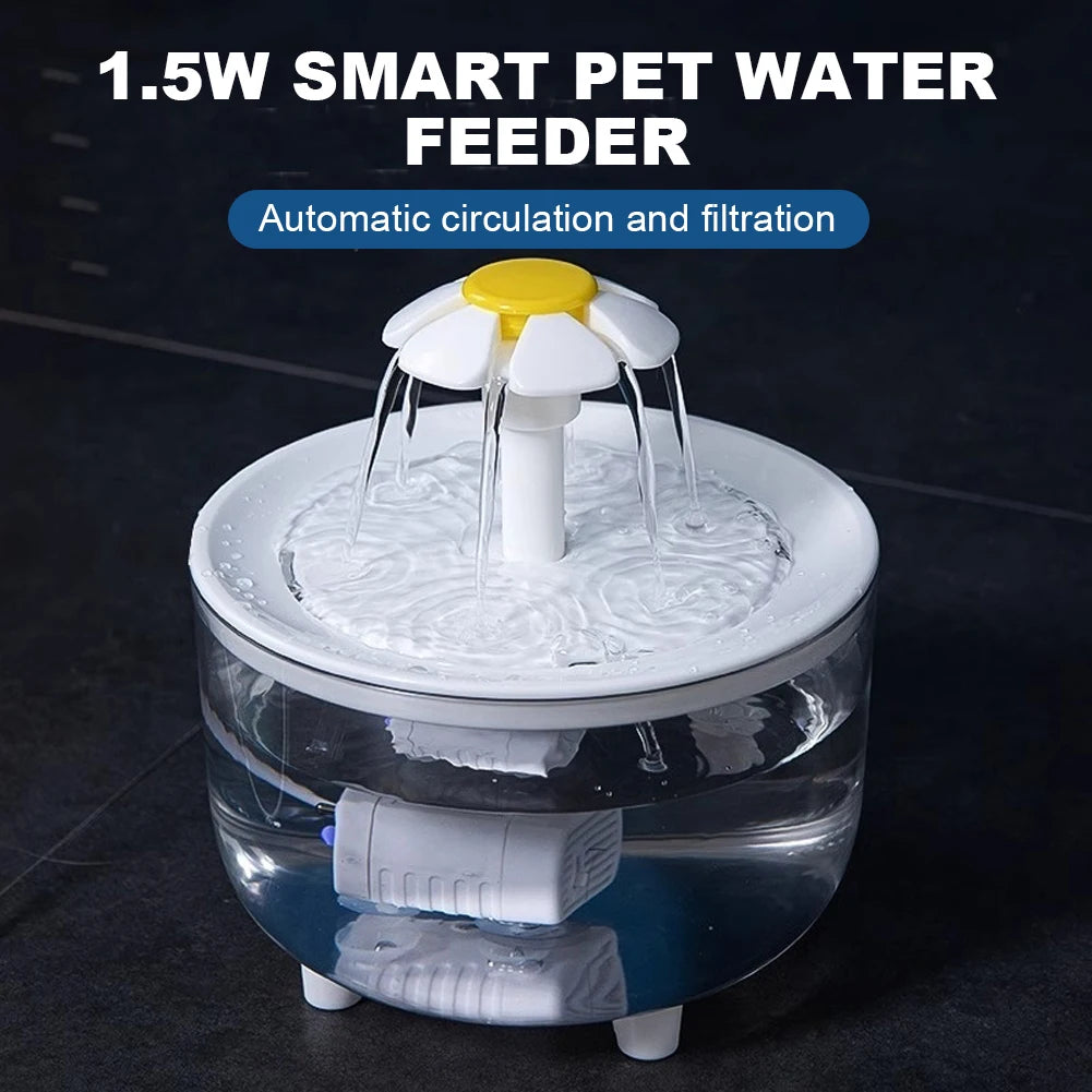 1.2L Flower Cat Water Fountain With 3 Flow Modes, USB Powered