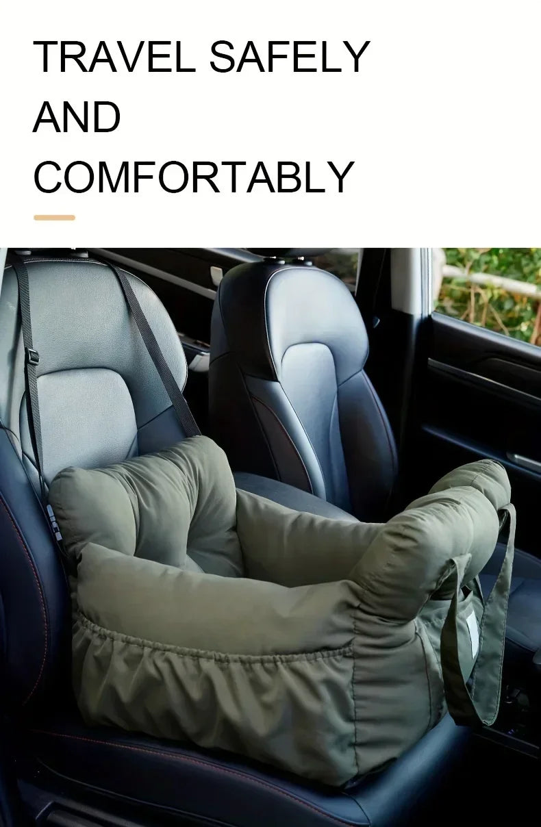Cat Car Bed with Safety Belt and Washable Cushioned Bed