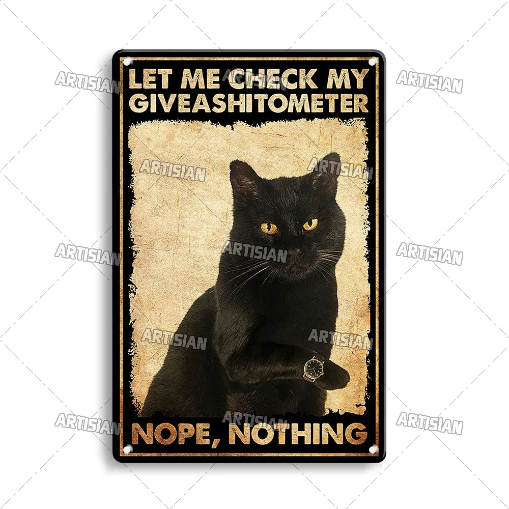Black Cat Vintage Tin Plate, Horizontal Retro Wall Sign Gift