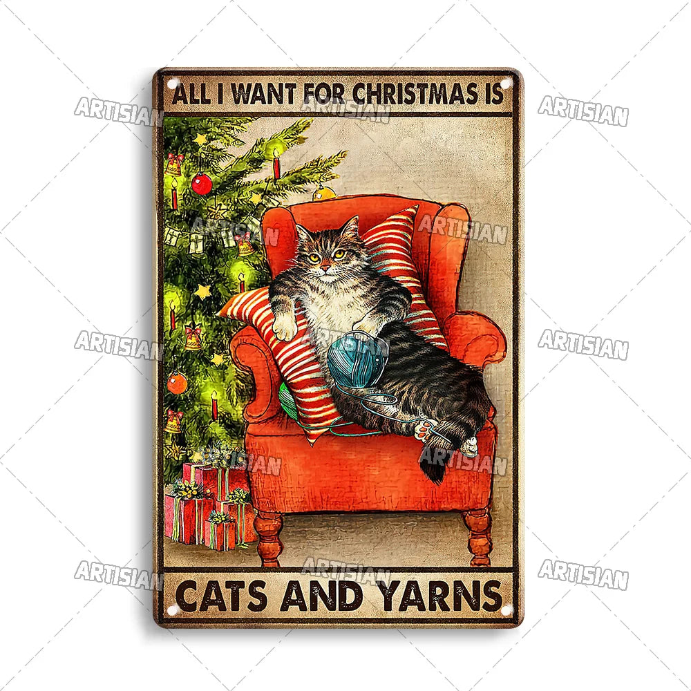 Black Cat Vintage Tin Plate, Horizontal Retro Wall Sign Gift