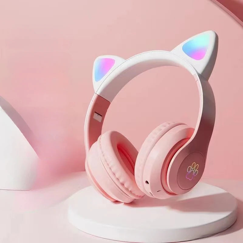 CEYYOR Cat Wallet Bluetooth Gaming Headset – RGB Cat Ear Wireless Headphones with 40mm Titanium Drivers, Boom Mic & TF Card