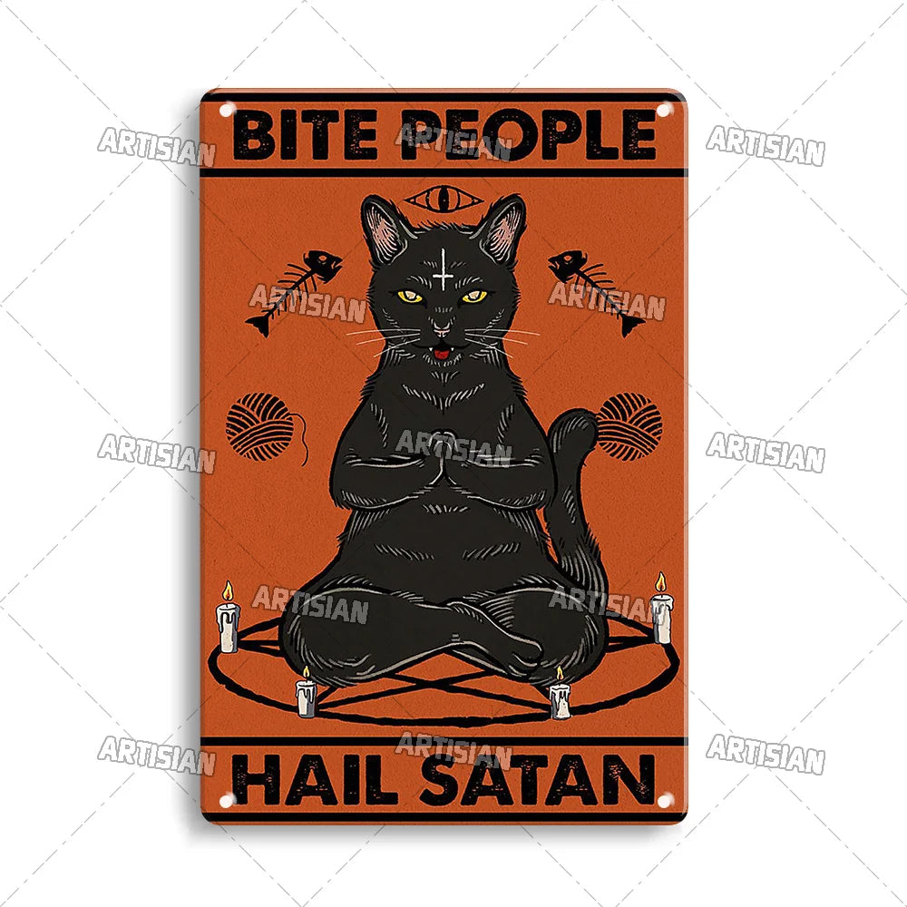 Black Cat Vintage Tin Plate, Horizontal Retro Wall Sign Gift