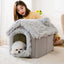 Shaggy Roof Cat House Bed with Fluffy Faux Fur Trim