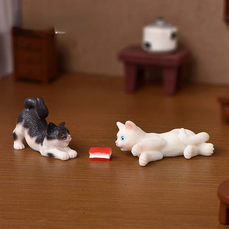 Miniature Resin Cat Figurine for Fairy Gardens and Dollhouses