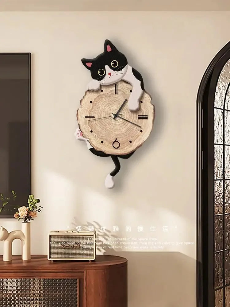 Cartoon Cat Wall Clock With Swinging Tail, 5 Fun Cat Designs