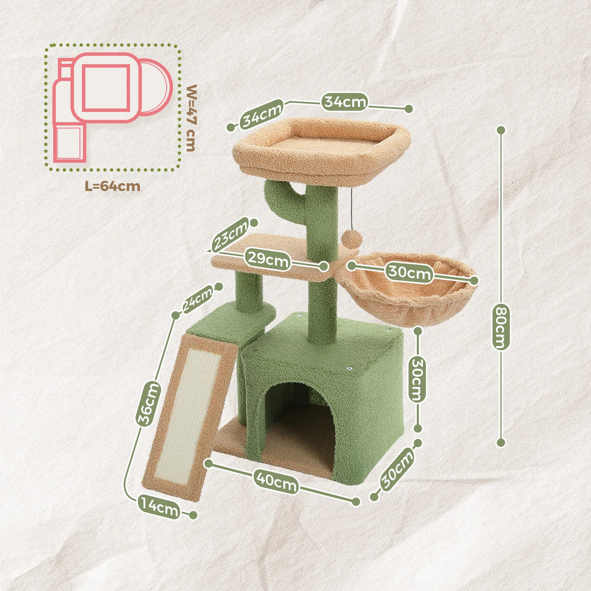 Small Cat Tree for Indoor Cats – 3-Tier Cat Tower with Scratching Posts, Cozy Hammock & Removable Top Perch