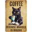 Coffee Cat Tin Sign, Retro Metal Kitchen and Cafe Wall Decor