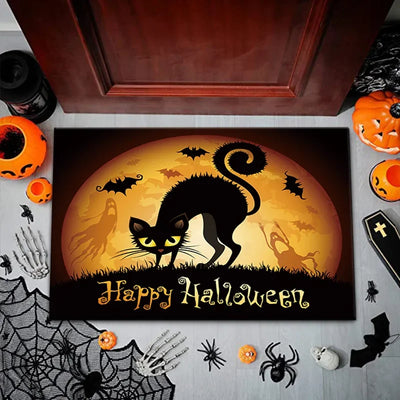 Halloween 3D Illusion Floor Mat, Skull and Pumpkin Entry Rug