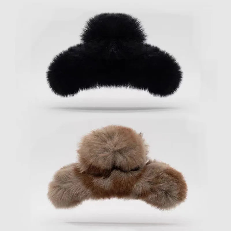 Large Plush Hair Claw Clip, Fuzzy Winter Hair Clip for Women