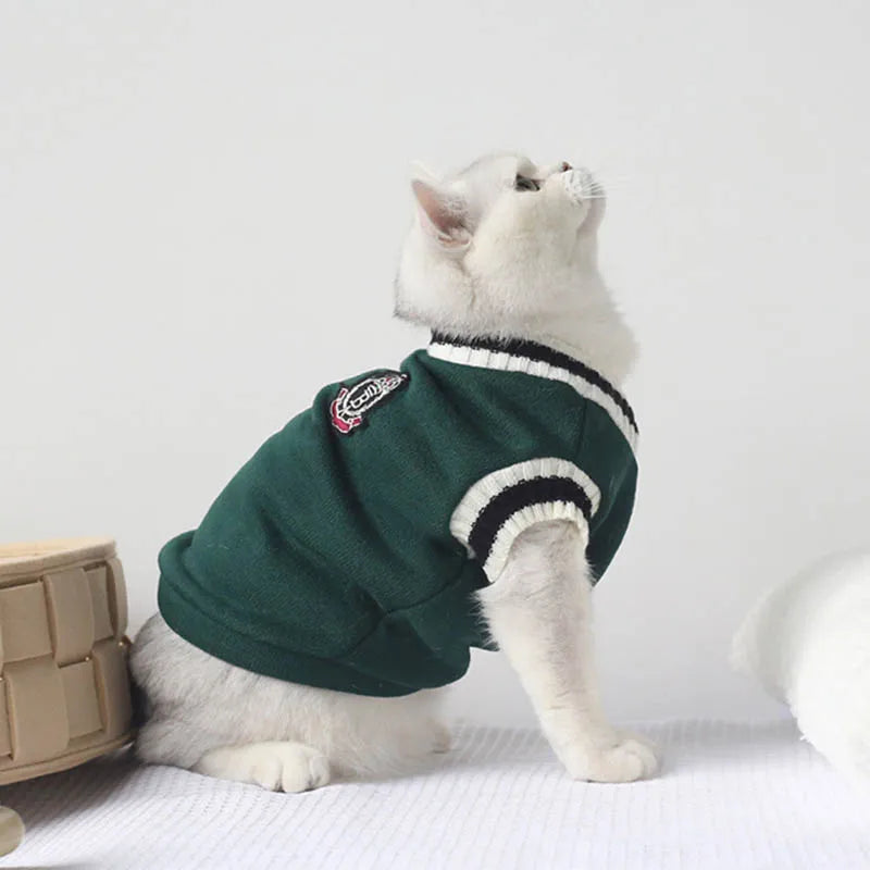 Knit Cat Sweater With Cute Animal Pattern, Cozy Cotton Pullover for Winter