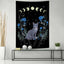 Black Cat Moon Phase Tapestry with Blue Roses, Vertical