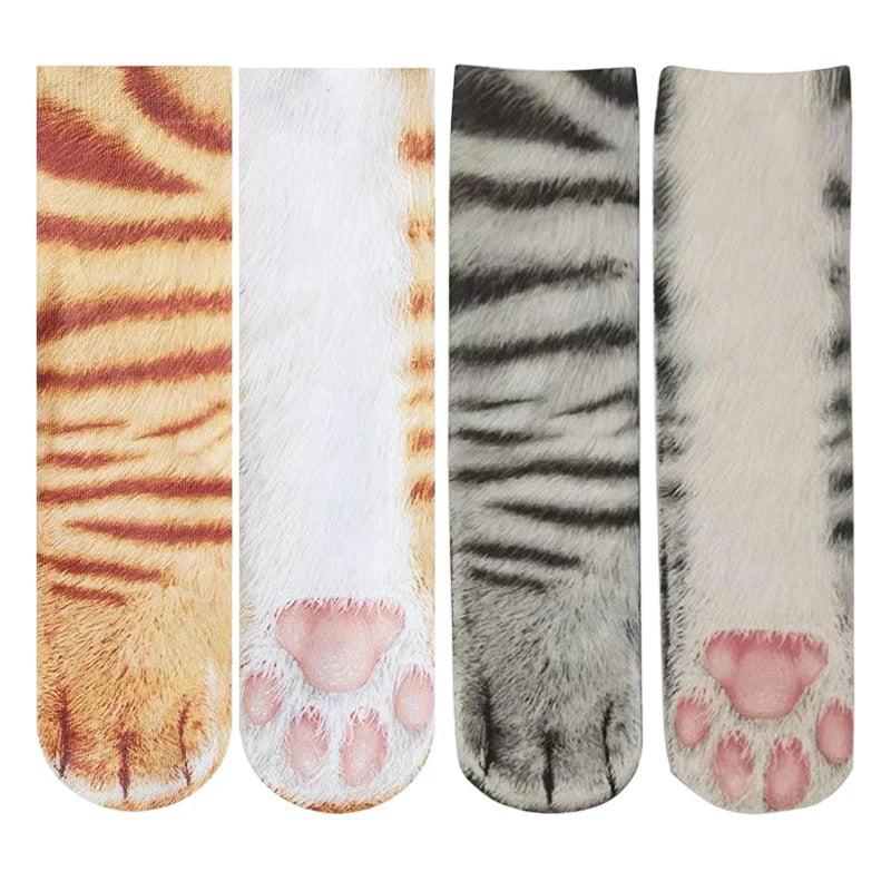Funny 3D Cat Paw Socks, Printed Animal Paw Crew Socks